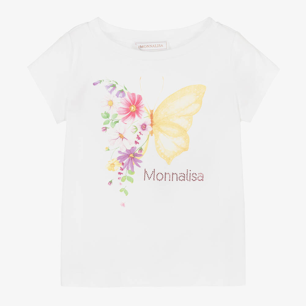 Monnalisa - Weißes Baumwoll-T-Shirt mit Blumen | Childrensalon