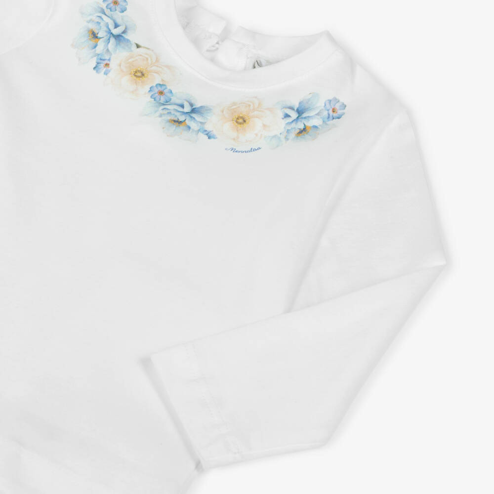 Monnalisa-Футболка из белого хлопка с цветочным узором для девочек | Childrensalon Outlet