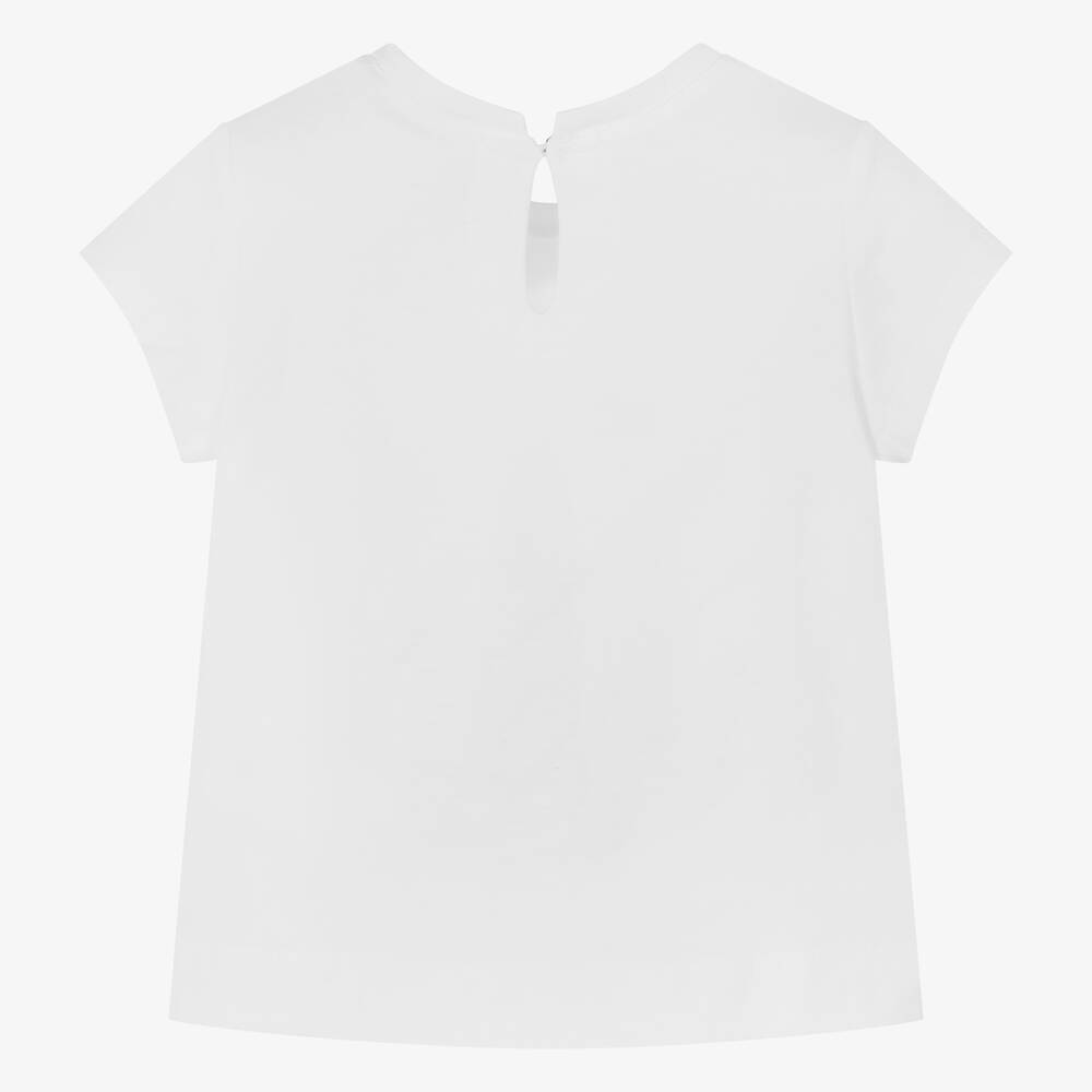 Monnalisa-Белая хлопковая футболка с цветами для девочек | Childrensalon Outlet