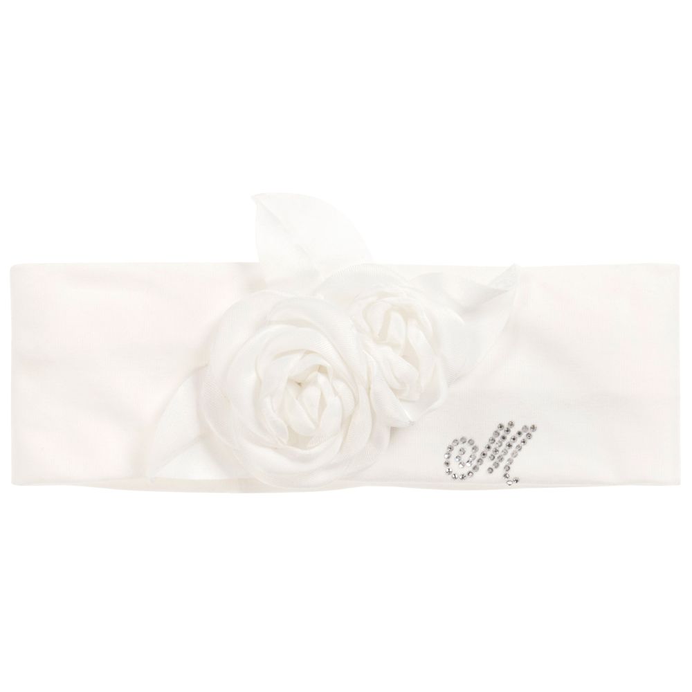 Monnalisa Chic - Girls White Cotton Headband | Childrensalon