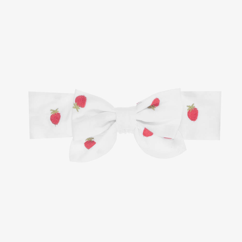 Monnalisa-Girls White Cotton Headband with Strawberry Embroidery | Childrensalon Outlet