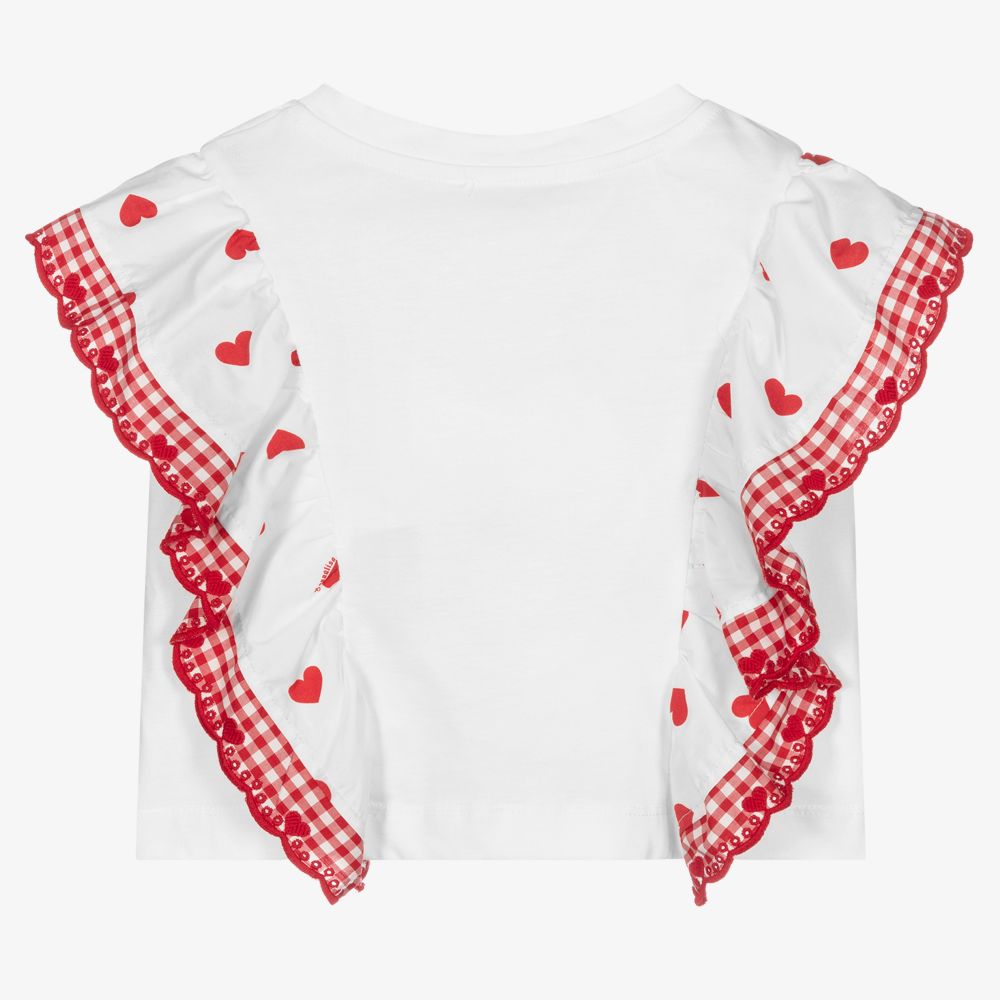 Monnalisa-Girls White Cotton Hearts Top | Childrensalon Outlet