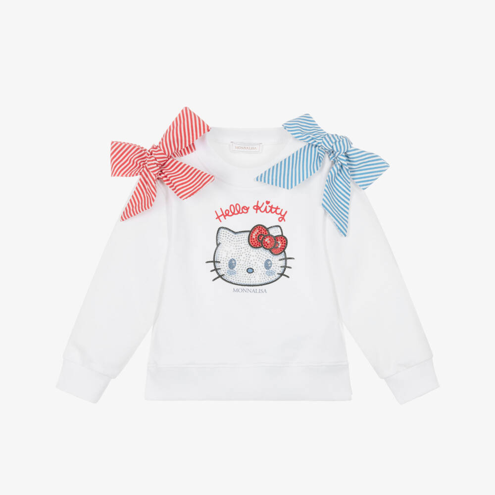 Monnalisa-Girls White Cotton Hello Kitty Sweatshirt | Childrensalon Outlet