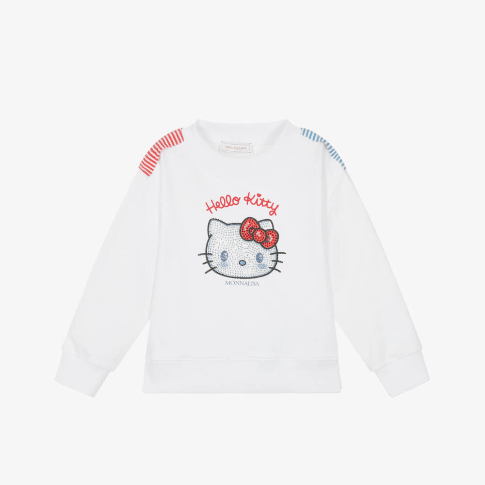 Monnalisa-Girls White Cotton Hello Kitty Sweatshirt | Childrensalon Outlet