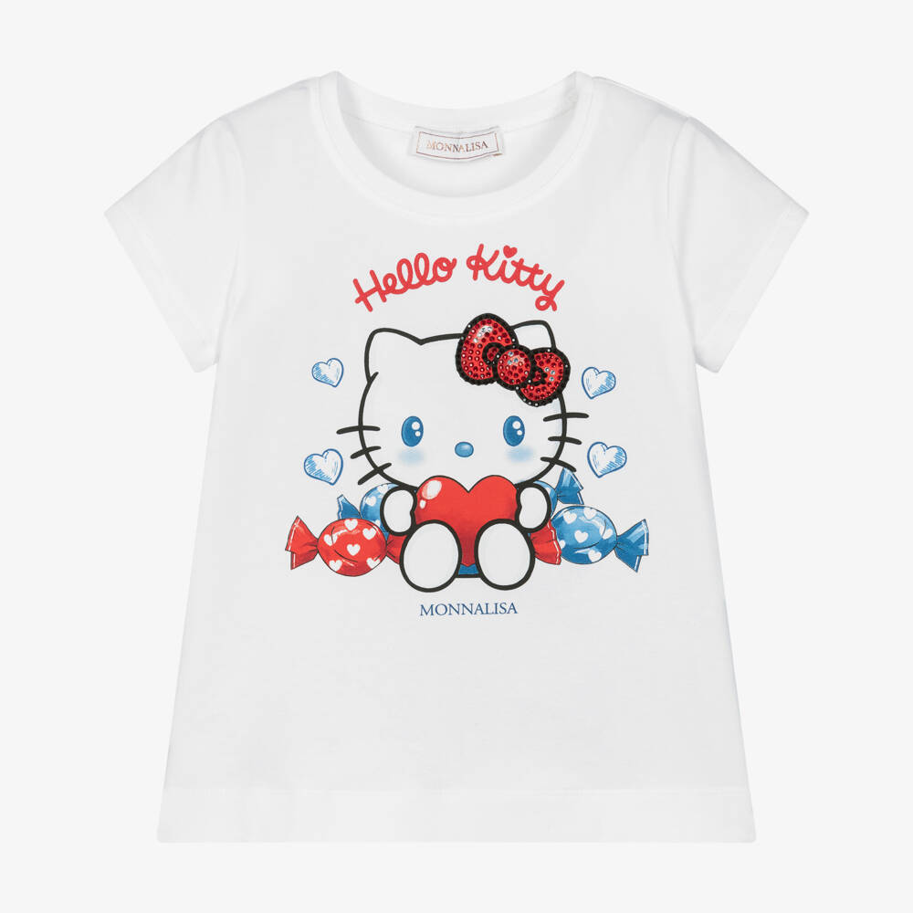 Monnalisa-Белая футболка Hello Kitty для девочек | Childrensalon Outlet