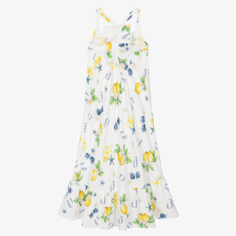 Monnalisa-Girls White Cotton Holiday Print Beach Dress | Childrensalon Outlet