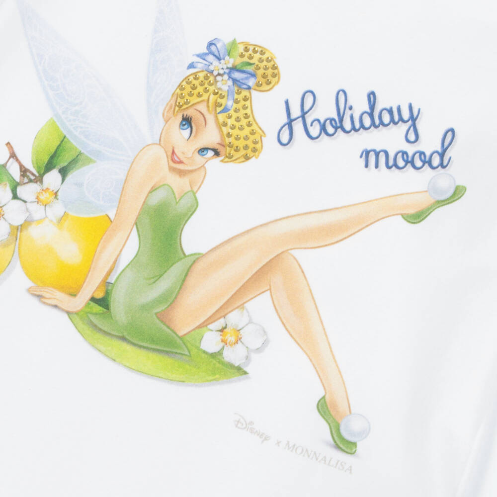 Monnalisa-Girls White Cotton Jersey Tinkerbell T-Shirt | Childrensalon Outlet