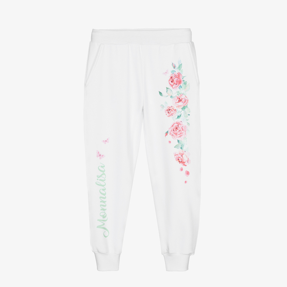 Monnalisa - Girls White Cotton Joggers | Childrensalon