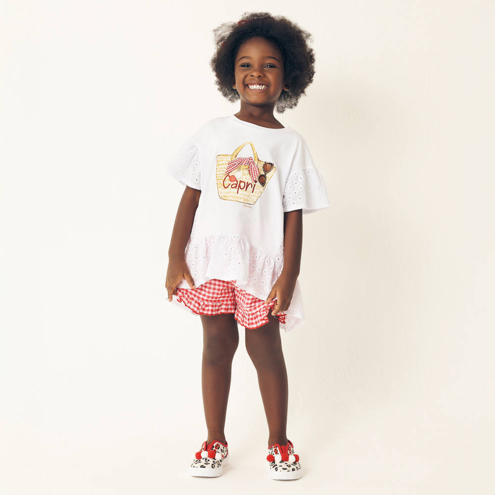 Monnalisa-Girls White Cotton Lace-Trim Top | Childrensalon Outlet
