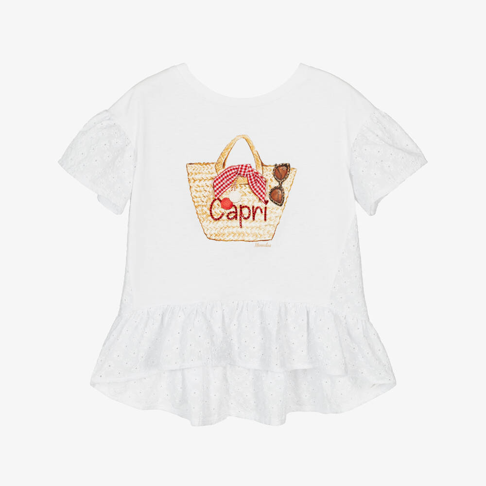 Monnalisa-Белый хлопковый топ с кружевной отделкой для девочек | Childrensalon Outlet