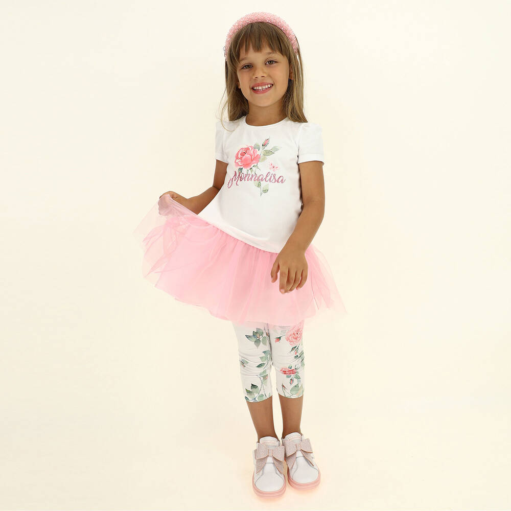 Monnalisa-Белые хлопковые легинсы для девочек | Childrensalon Outlet