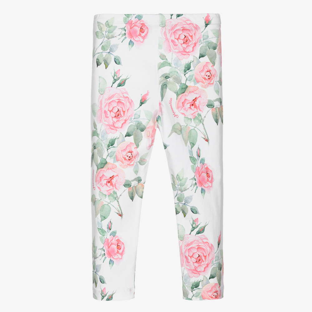 Monnalisa-Белые хлопковые легинсы для девочек | Childrensalon Outlet