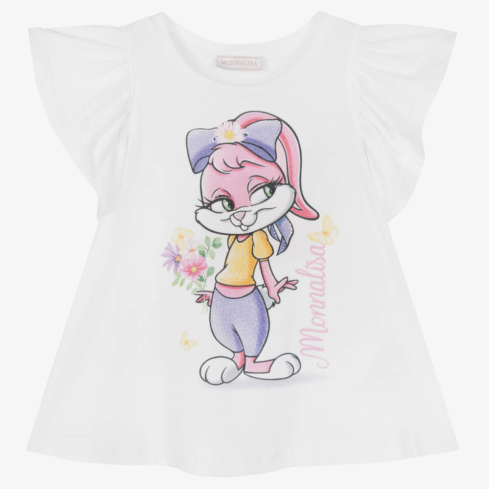 Monnalisa - Girls White Cotton Lola Bunny T-Shirt | Childrensalon