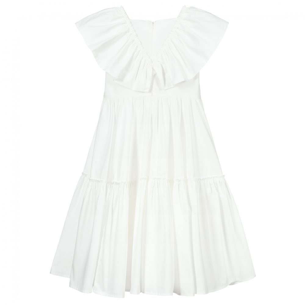 Monnalisa-Girls White Cotton Midi Dress | Childrensalon Outlet
