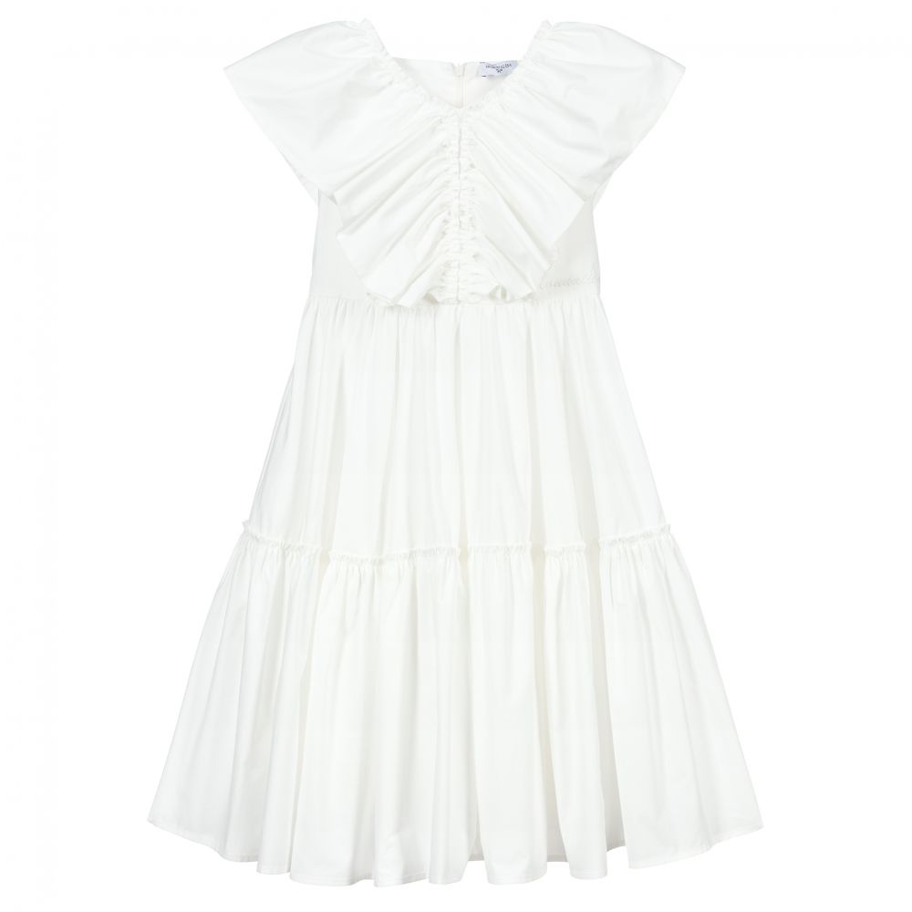 Monnalisa - Girls White Cotton Midi Dress | Childrensalon