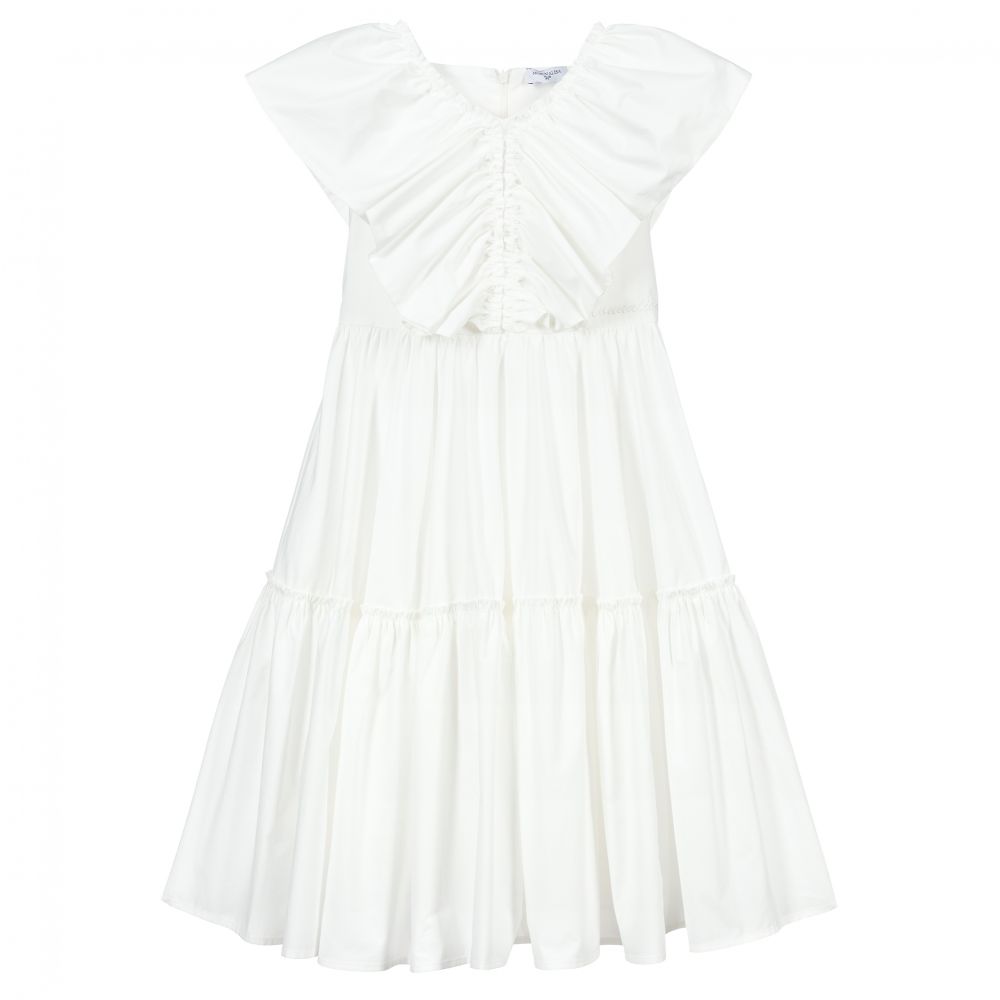 Monnalisa-Girls White Cotton Midi Dress | Childrensalon Outlet