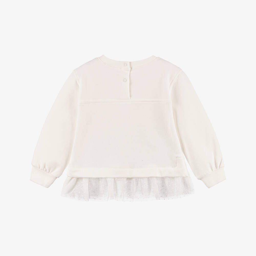 Monnalisa-Girls White Cotton Puppy & Logo Sweatshirt with Diamantés | Childrensalon Outlet
