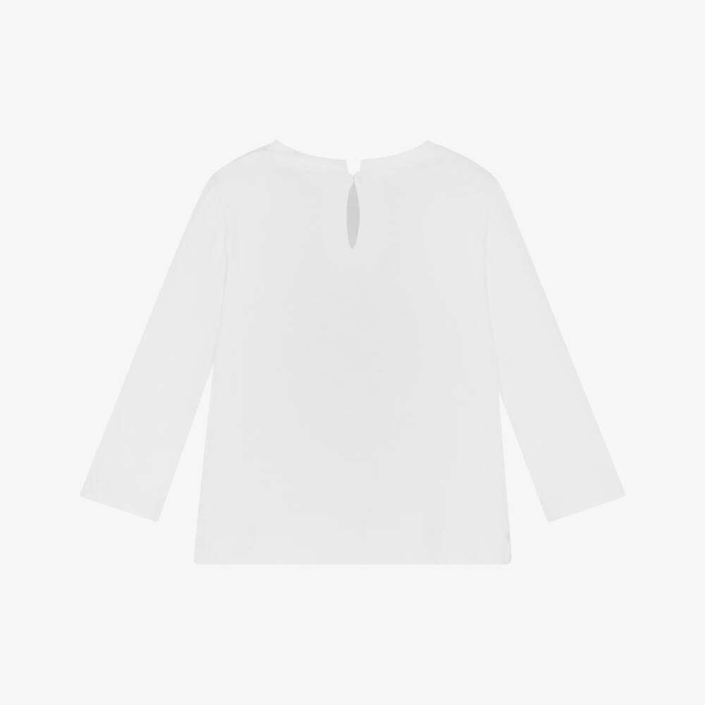 Monnalisa-Girls White Cotton Puppy Top with Pink Velvet Bow | Childrensalon Outlet