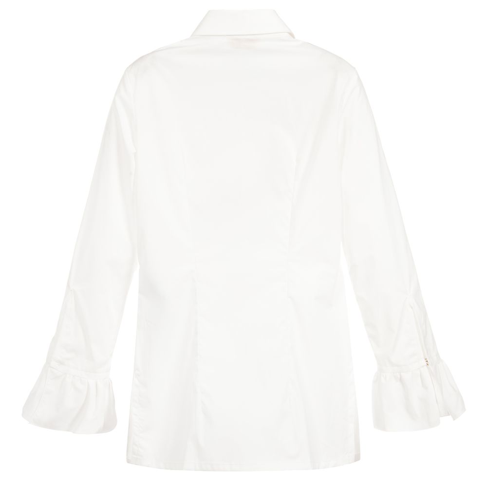 Monnalisa Chic-Girls White Cotton Roses Shirt | Childrensalon Outlet