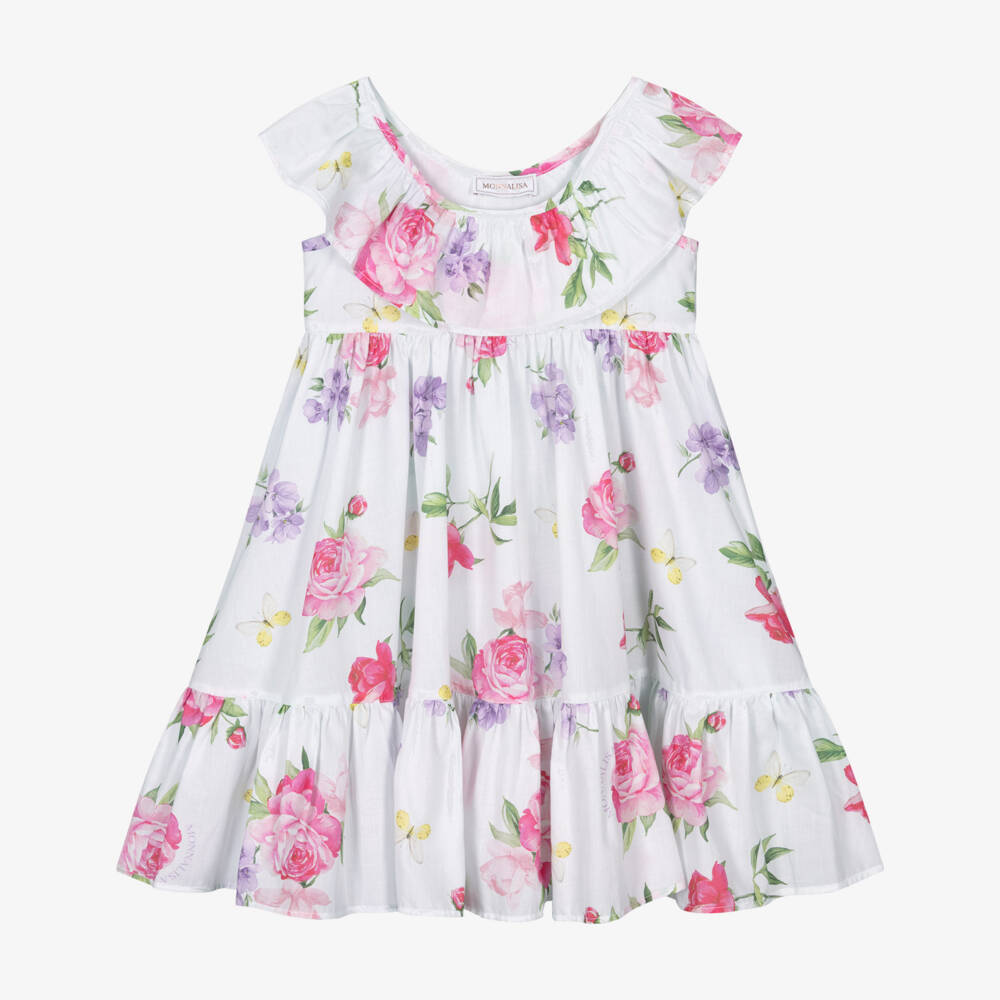 Monnalisa-Белое пляжное платье с цветочным узором для девочек | Childrensalon Outlet