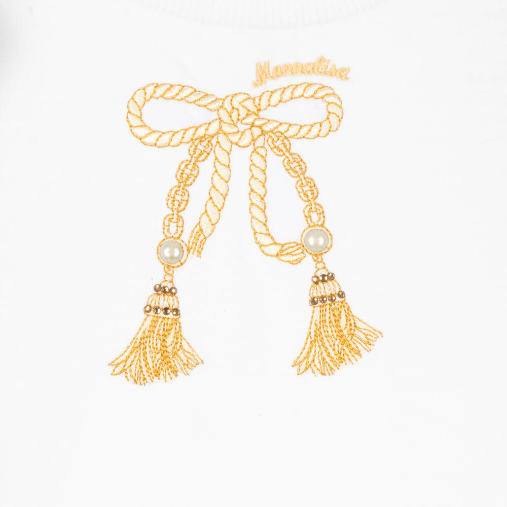 Monnalisa-Белое хлопковое платье с рюшами на рукавах | Childrensalon Outlet