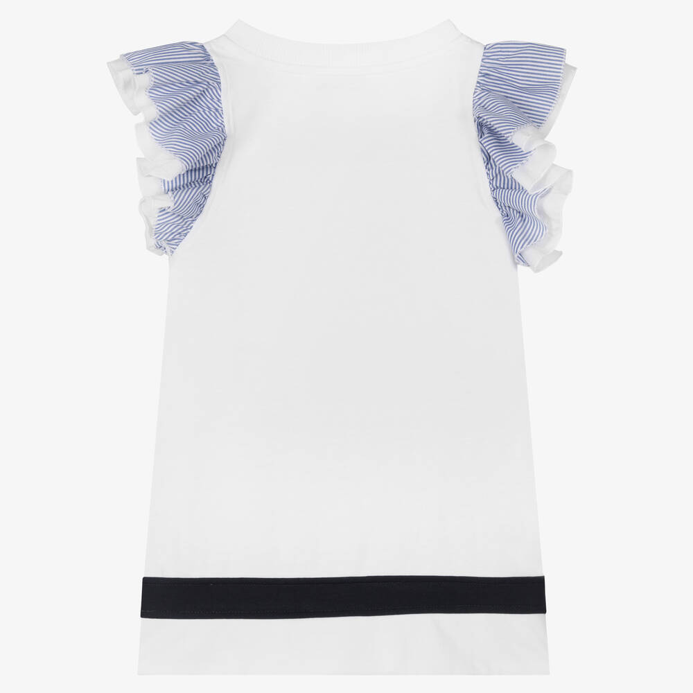 Monnalisa-Белое хлопковое платье с рюшами на рукавах | Childrensalon Outlet