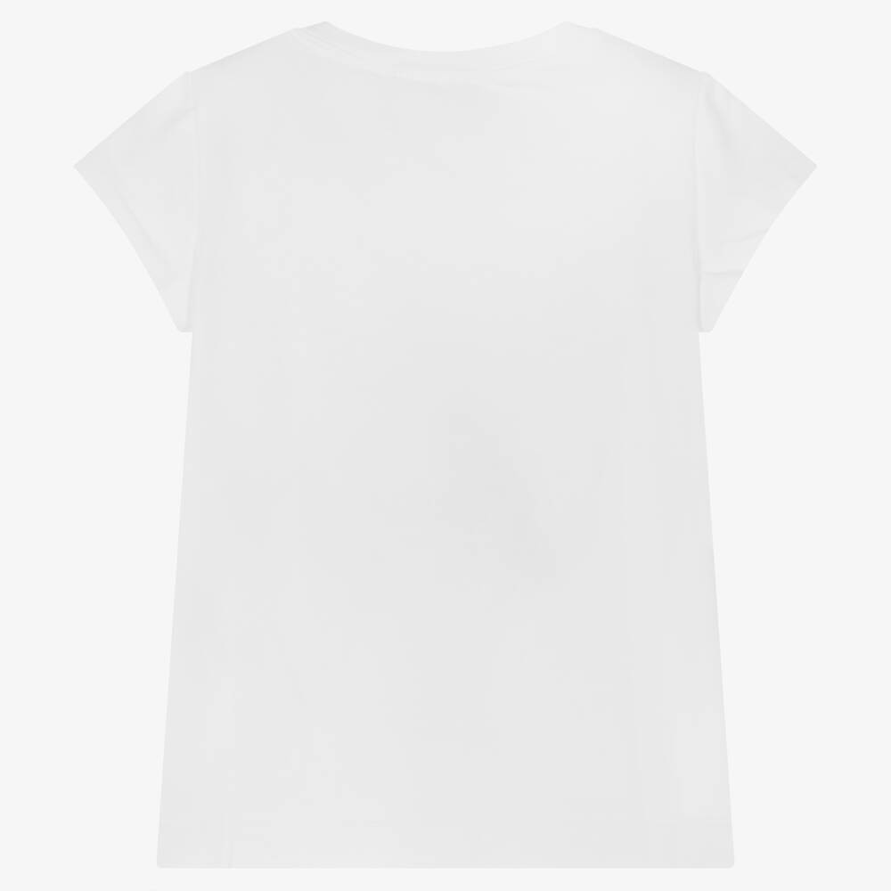 Monnalisa-Белая хлопковая футболка с сердцем из пайеток | Childrensalon Outlet