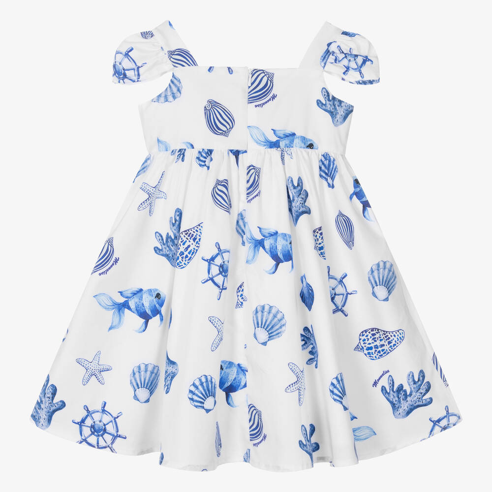 Monnalisa-Girls White Cotton Shell Print Dress | Childrensalon Outlet