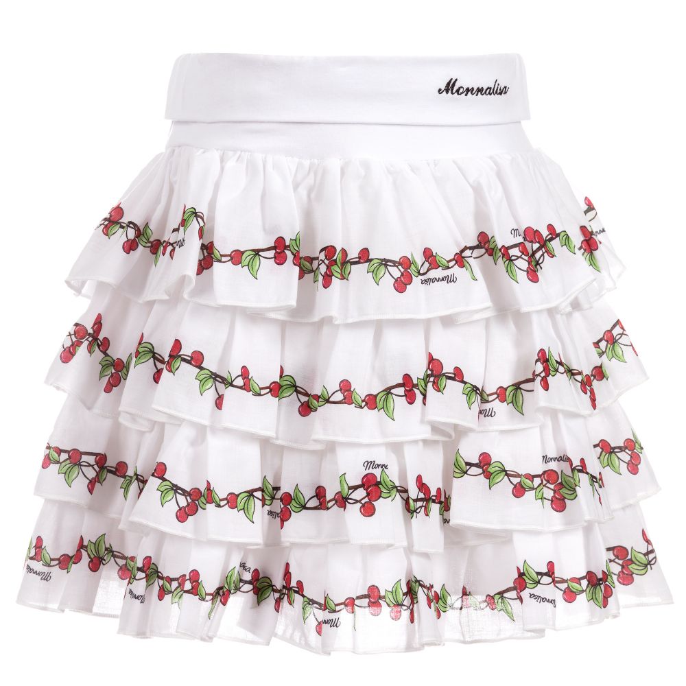 Monnalisa-تنورة كشكش قطن لون أبيض وأحمر | Childrensalon Outlet