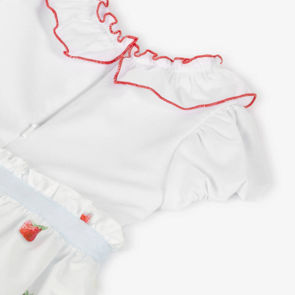 Monnalisa-Girls White Cotton Strawberry Cake Print Dress | Childrensalon Outlet
