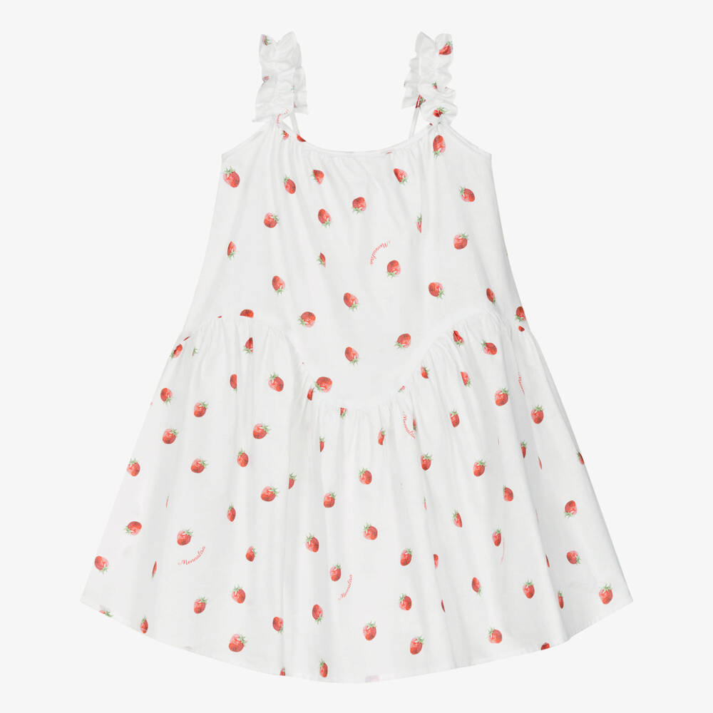 Monnalisa-Girls White Cotton Strawberry Print Beach Dress | Childrensalon Outlet