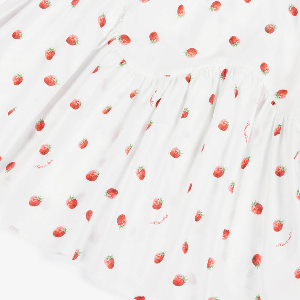 Monnalisa-Girls White Cotton Strawberry Print Beach Dress | Childrensalon Outlet