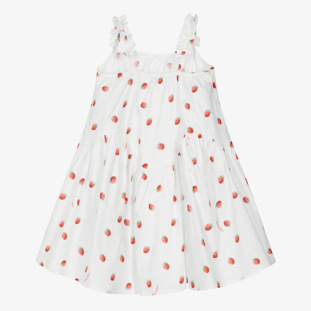 Monnalisa-Girls White Cotton Strawberry Print Beach Dress | Childrensalon Outlet
