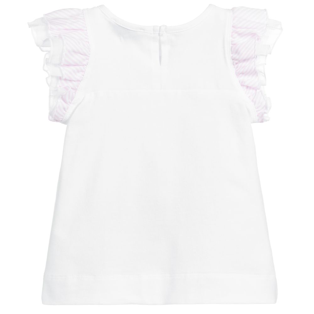 Monnalisa-Girls White Cotton T-Shirt | Childrensalon Outlet