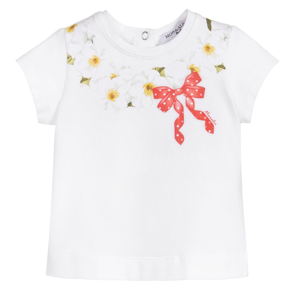 Monnalisa - Girls White Cotton T-Shirt | Childrensalon