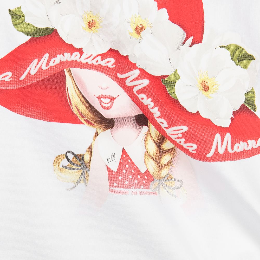 Monnalisa-Girls White Cotton T-Shirt | Childrensalon Outlet