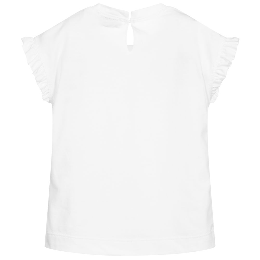 Monnalisa-Белая хлопковая футболка для девочек | Childrensalon Outlet