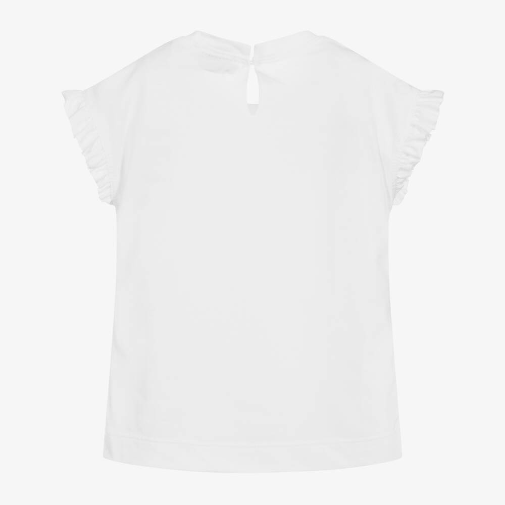 Monnalisa-Girls White Cotton T-Shirt | Childrensalon Outlet