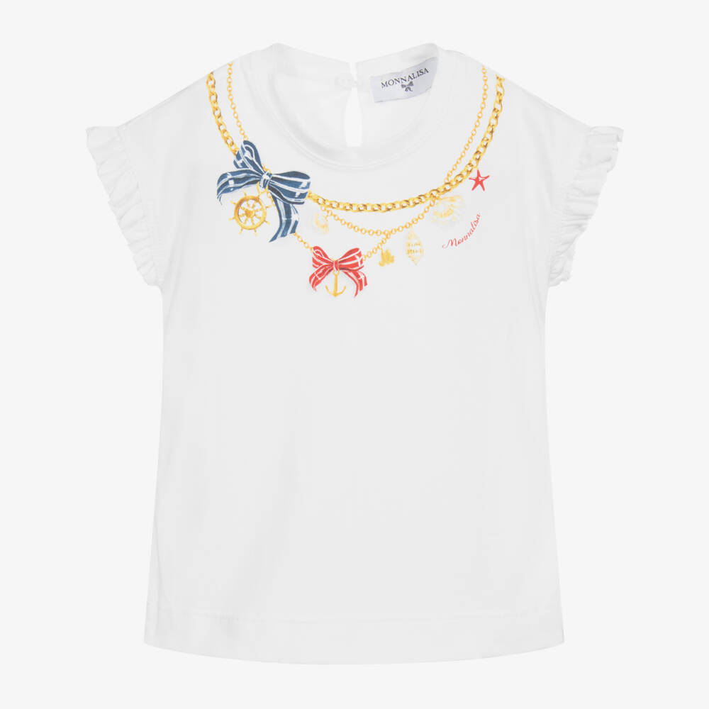 Monnalisa-Girls White Cotton T-Shirt | Childrensalon Outlet