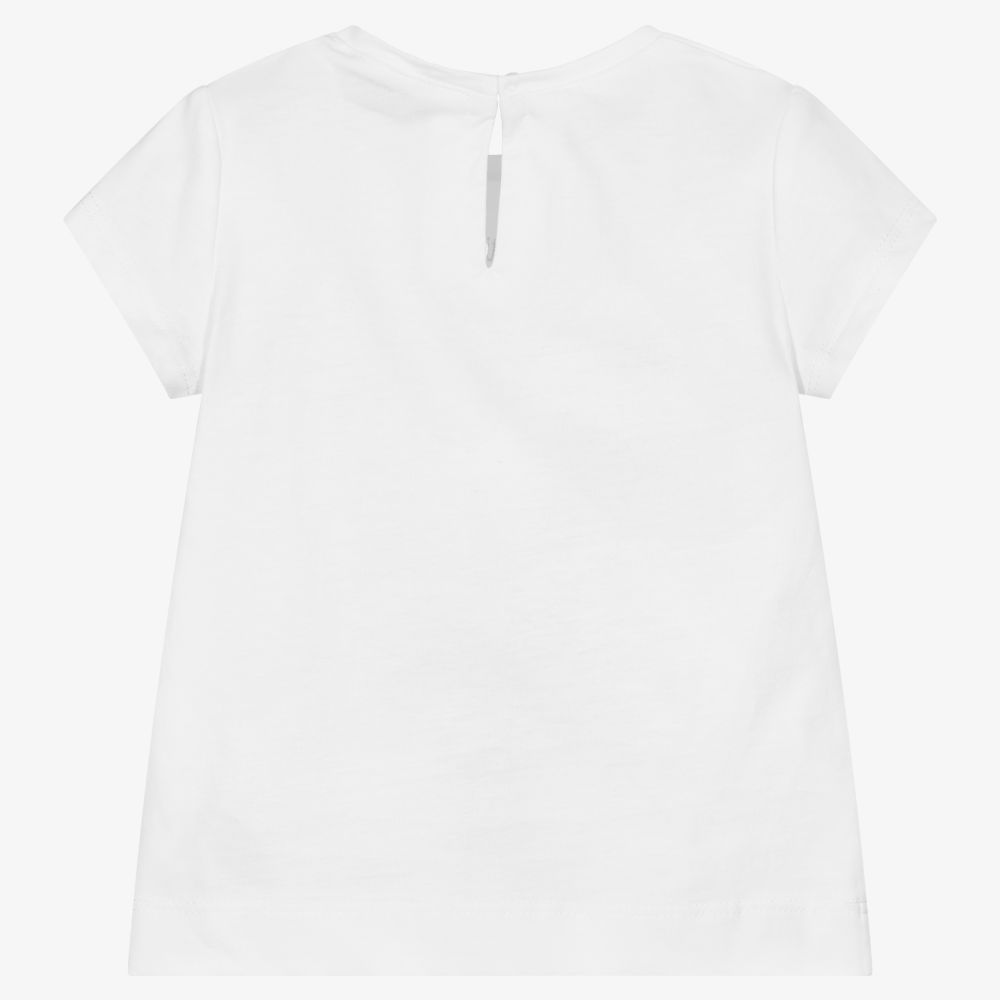 Monnalisa-Белая хлопковая футболка для девочек | Childrensalon Outlet