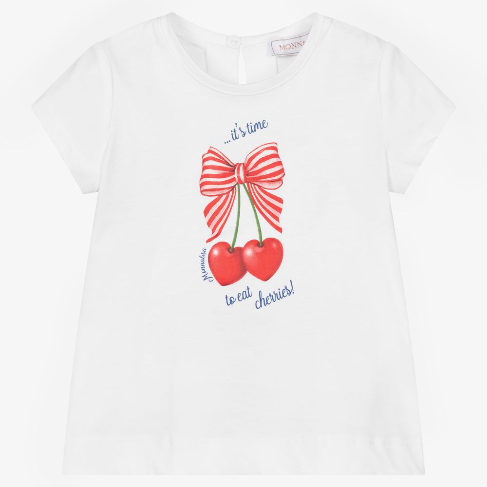 Monnalisa-Белая хлопковая футболка для девочек | Childrensalon Outlet