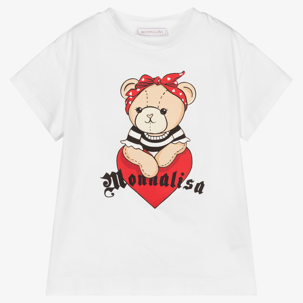 Monnalisa - Белая хлопковая футболка для девочек | Childrensalon