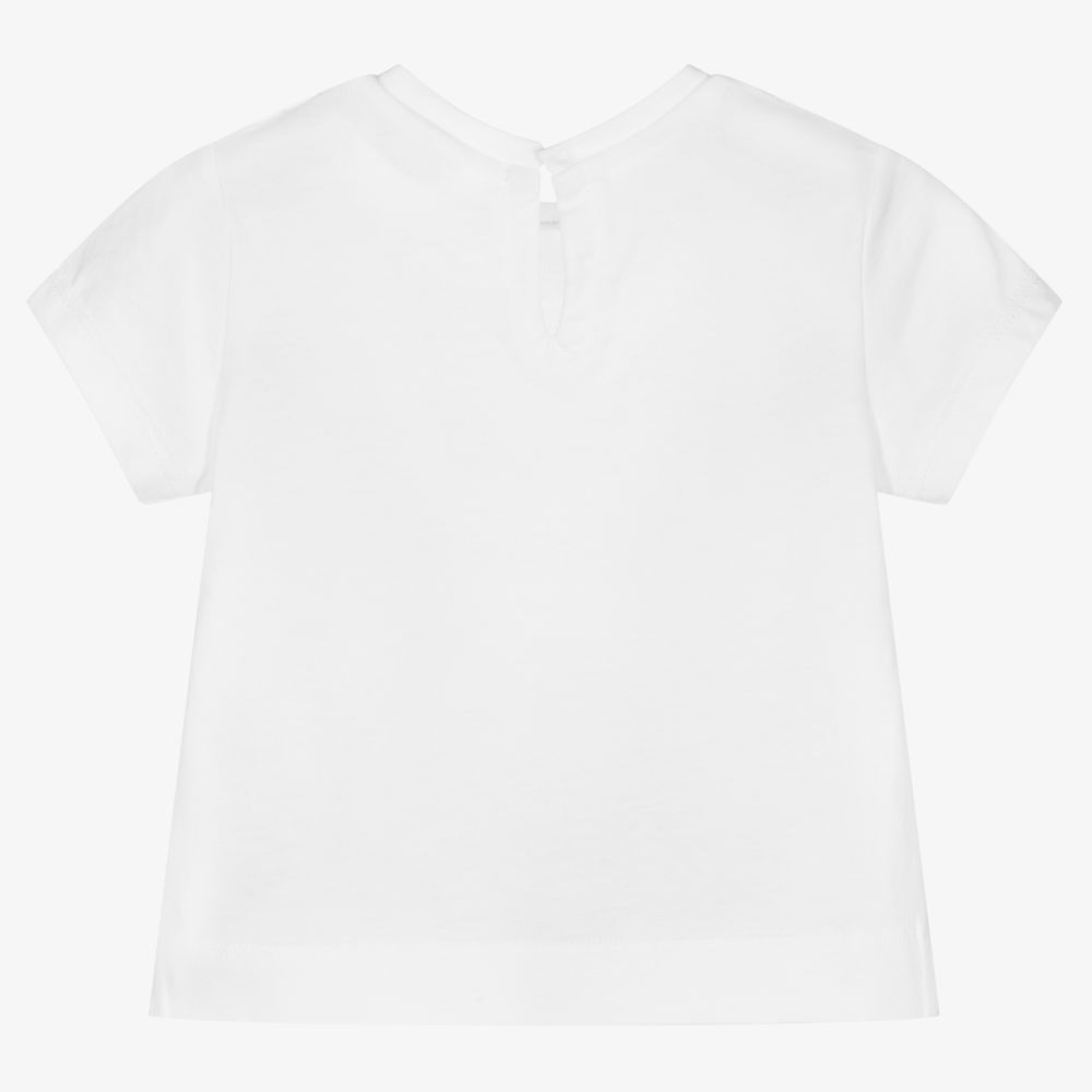 Monnalisa-Girls White Cotton T-Shirt | Childrensalon Outlet