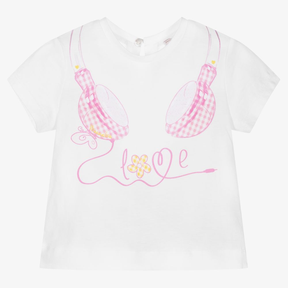 Monnalisa - Weißes Baumwoll-T-Shirt für Mädchen | Childrensalon