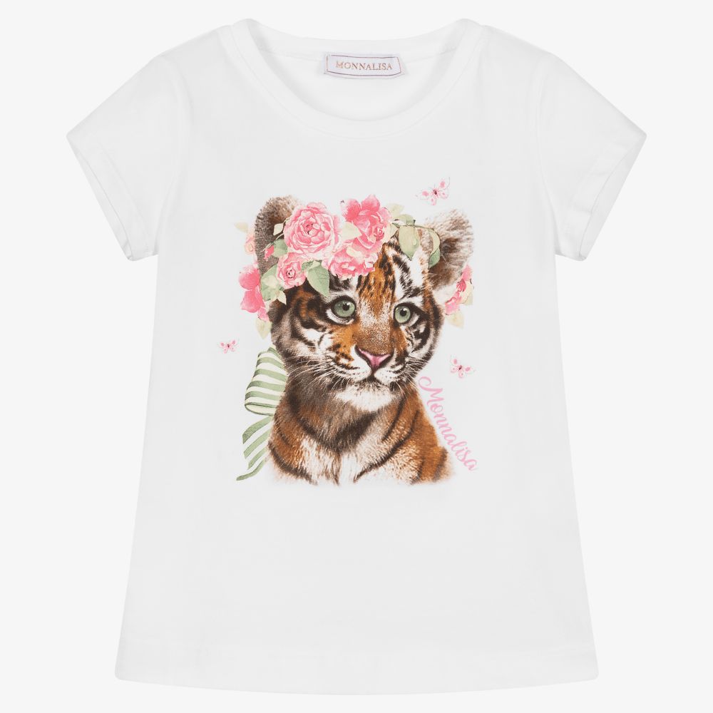 Monnalisa - Weißes Baumwoll-T-Shirt für Mädchen | Childrensalon