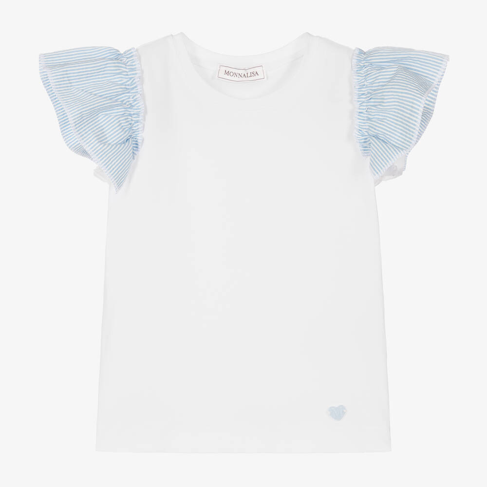 Monnalisa-Girls White Cotton T-Shirt | Childrensalon Outlet