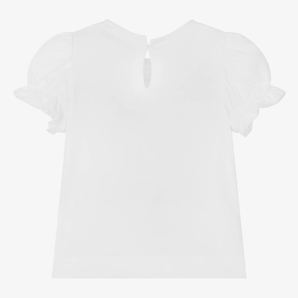 Monnalisa-Girls White Cotton T-Shirt | Childrensalon Outlet