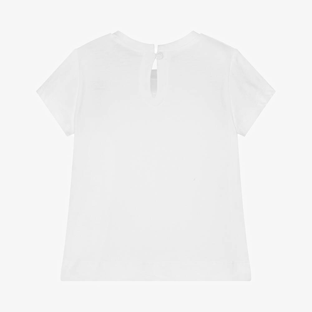 Monnalisa-Girls White Cotton T-Shirt with Pink Gingham Bow Print | Childrensalon Outlet