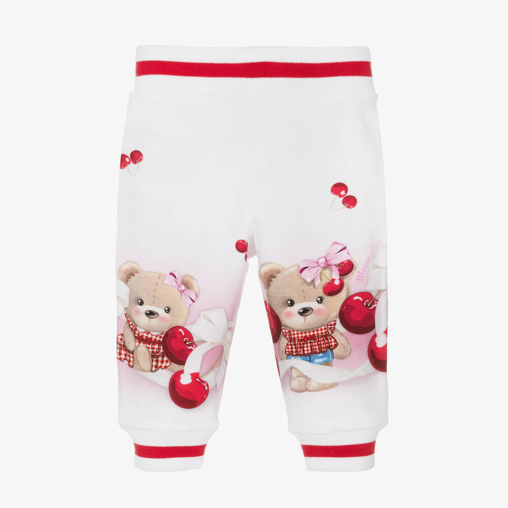Monnalisa-Girls White Cotton Teddy Bear Joggers | Childrensalon Outlet