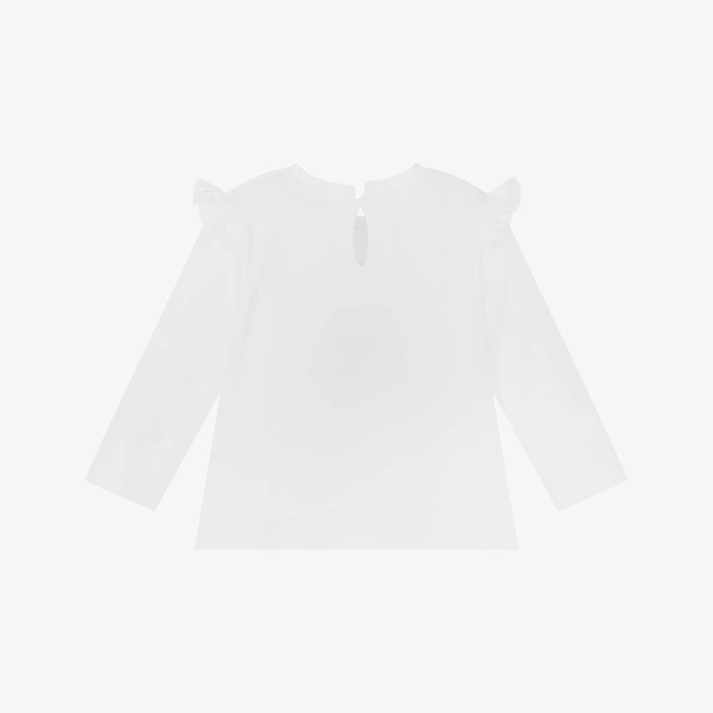 Monnalisa-Girls White Cotton Teddy Bear Logo Top with Diamantés | Childrensalon Outlet